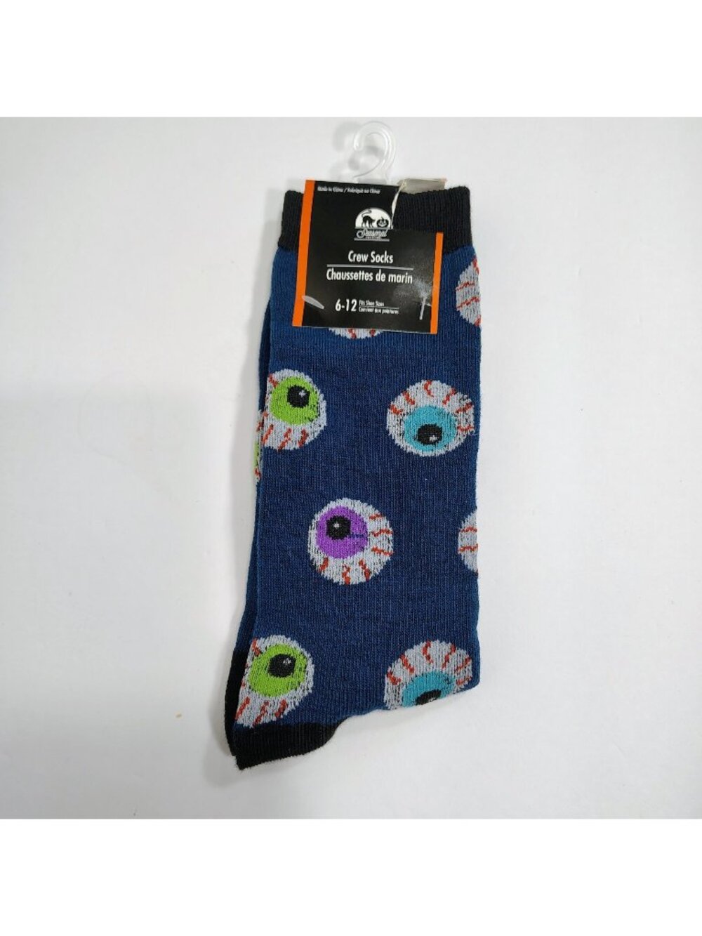 Halloween Crew Socks Womens Size 6-12 Crew Multicolores Creepy Eyeball Pattern